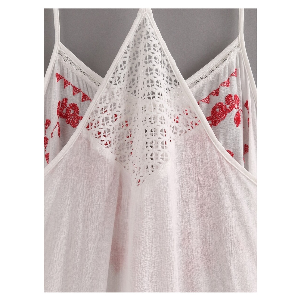 White Red Embroidered Ruffle Cami Top - Picture 2 of 5